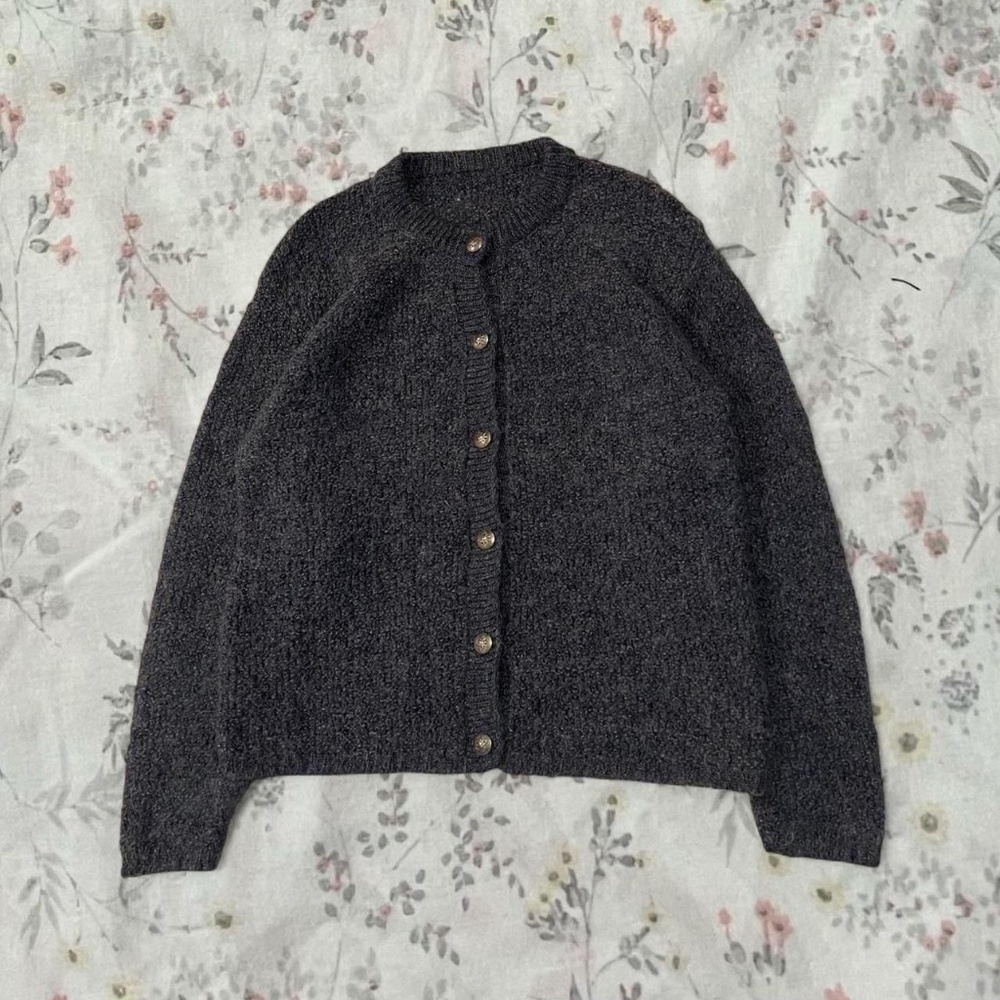 Vintage 80s Gray Blue Mohair Button Up Cardigan Alps Sportswear Wool
